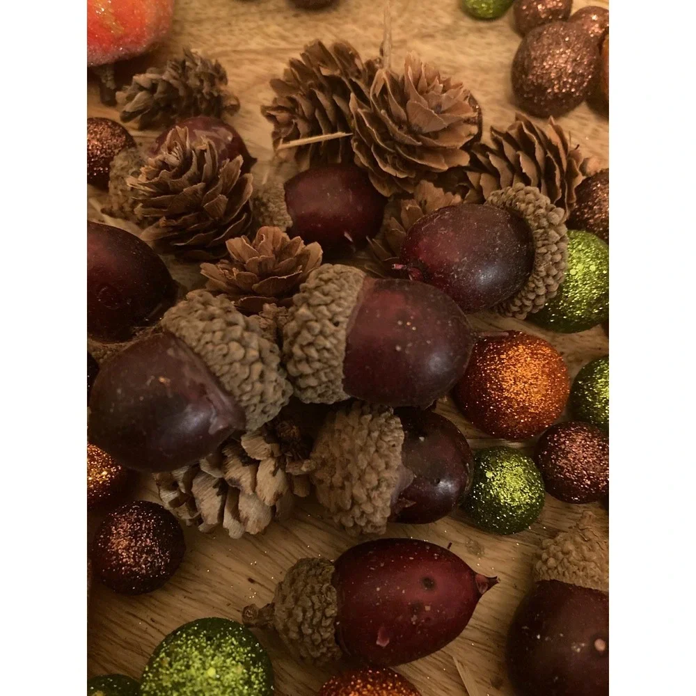 Fall Harvest Thanksgiving Lot Sparkly Balls Pumpkins Corn Real Acorns Pinecones!